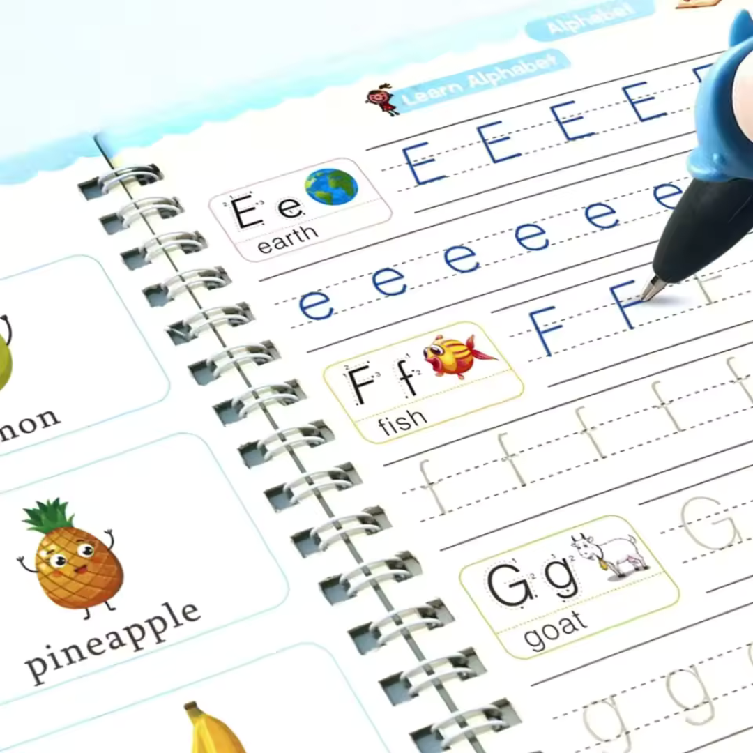 Reusable Handwriting Practice Book 4 BOOKS ,1 PEN, 1 GRIP, 10 REFILL